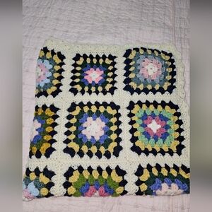 Granny Square Homemade Crochet Throw 38x38 White Vibrant Colors